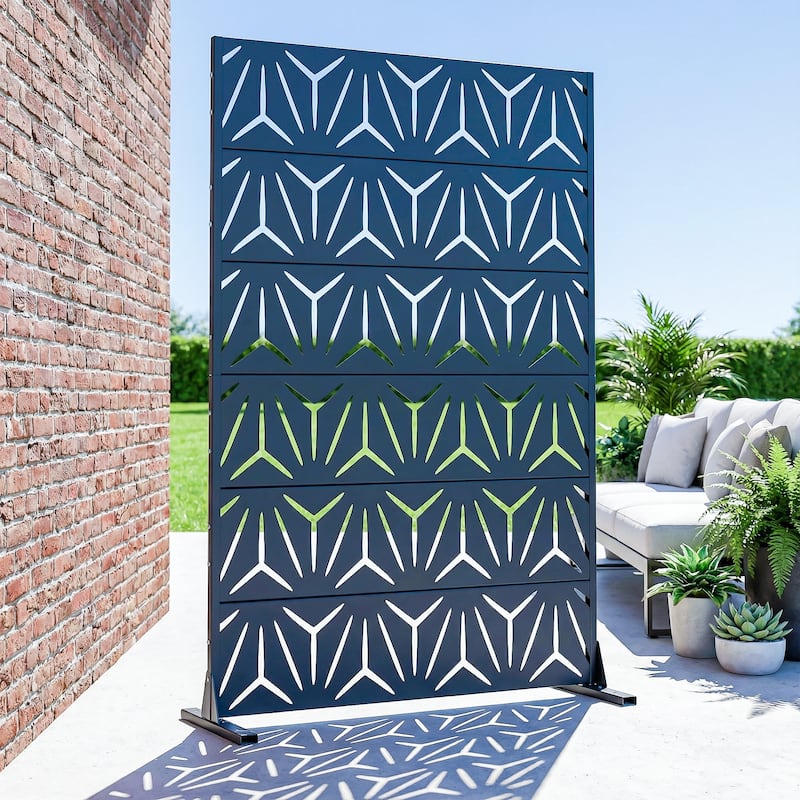 72" H×47"W Dovelina Black Outdoor Freestanding Metal Privacy Screen Decorative Garden Fence