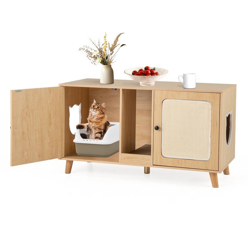 Gymax 43'' Cat Litter Box Enclosure for 2 Cats w/ Double Rooms 2 Sisal