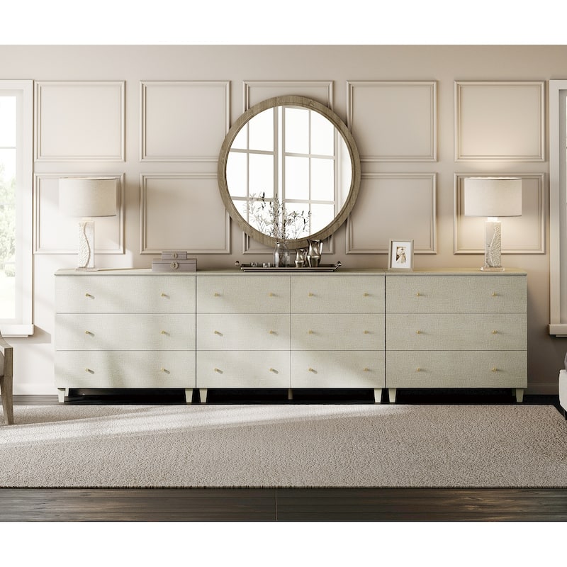 12 Drawers Modern Wood Dresser for Bedroom, 118" Wide - Beige
