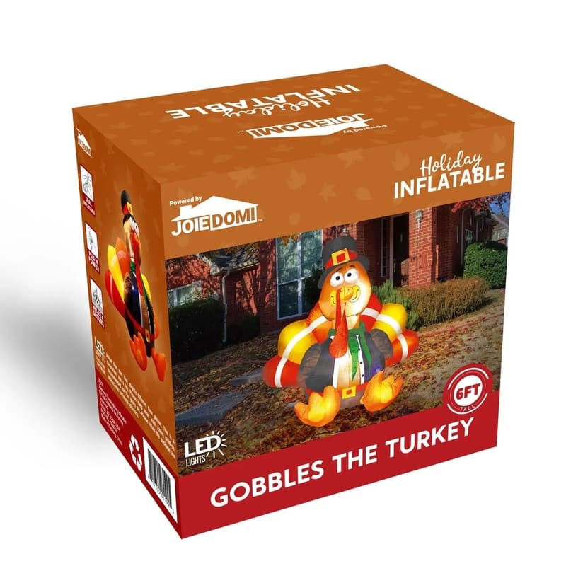 Joyfy 6ft Inflatable Turkey With LED Lights And Pilgrim Hat