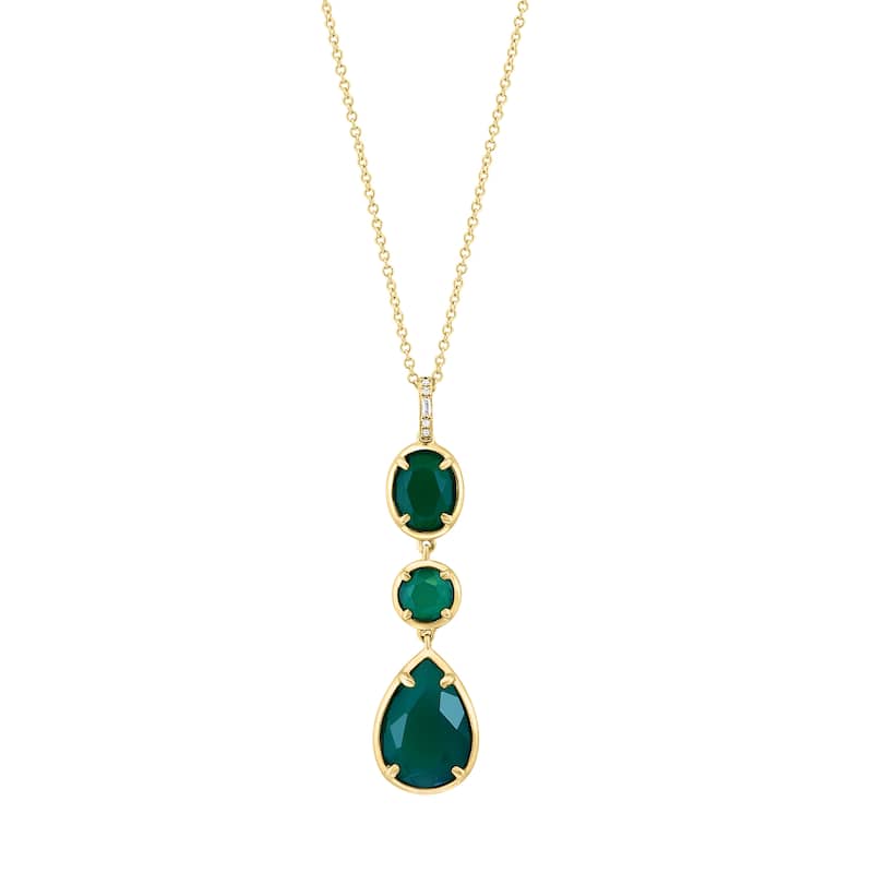 EFFY 14K Gold Diamond Green Onyx Pendant Necklace