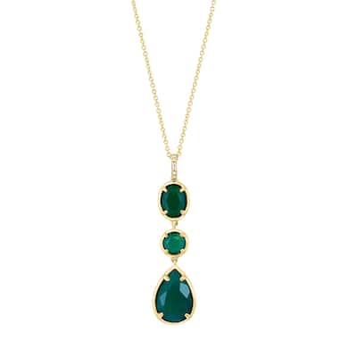 EFFY 14K Gold Diamond Green Onyx Pendant Necklace