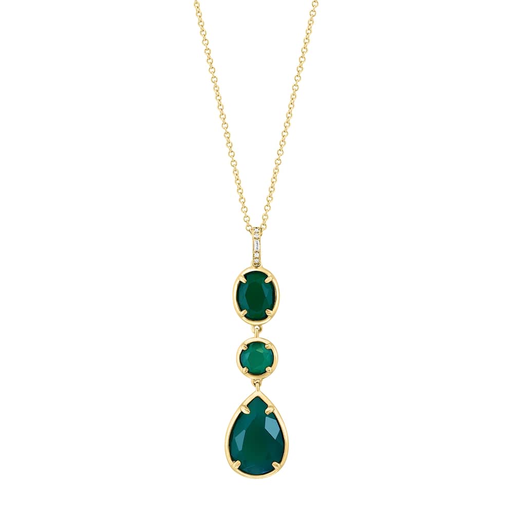 EFFY 14K Gold Diamond Green Onyx Pendant Necklace