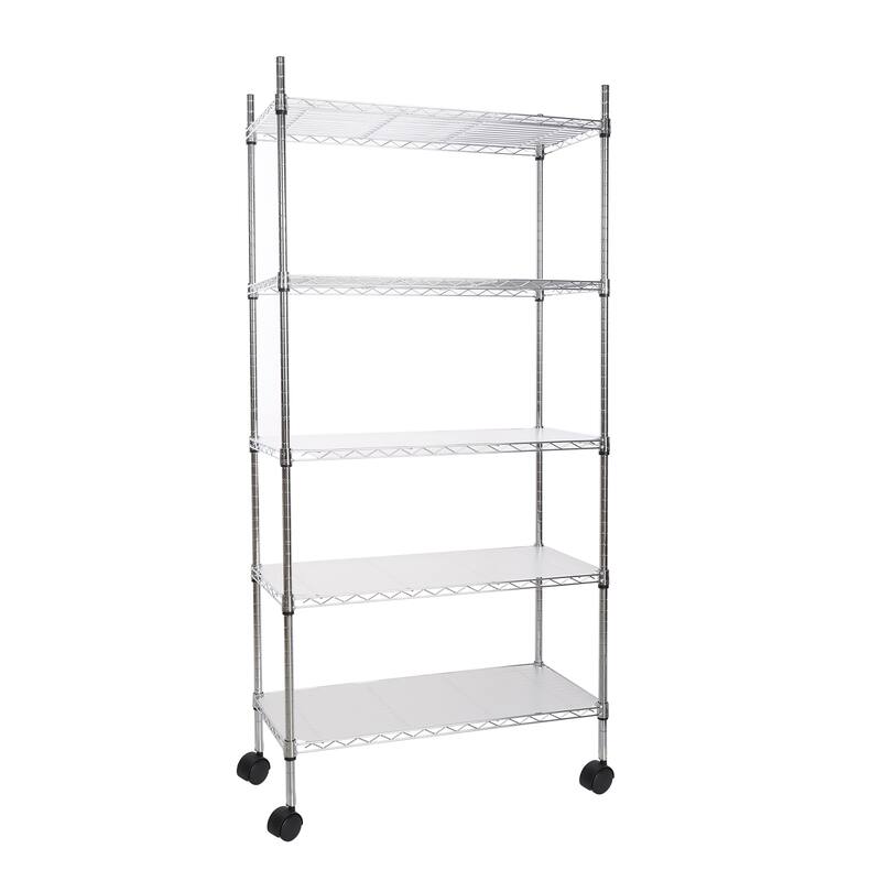 5 Tier Wire Shelving Unit, Heavy Duty Metal Large Storage Shelves Height Adjustable for Garage Kitchen Office - Chrome