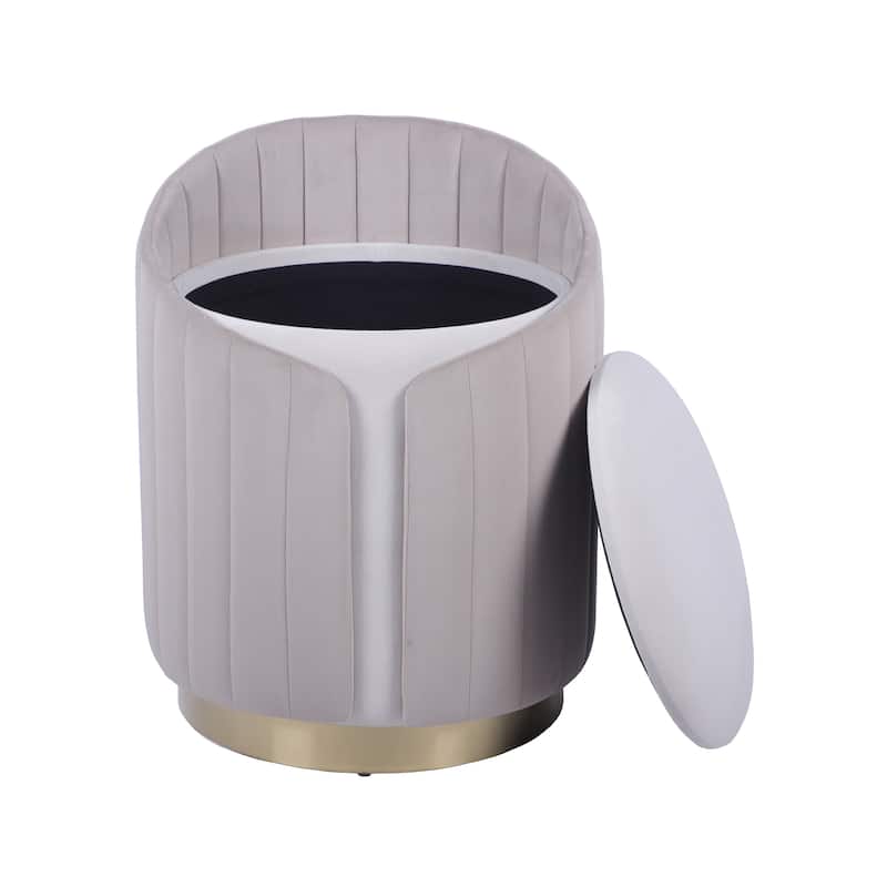 Modern Designs Elegant Vanity Plush Velvet Ottoman Stool with Storage - Taupe