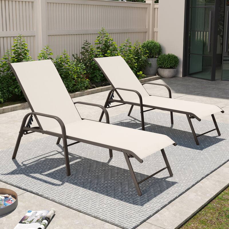 Crestlive Products Outdoor Aluminum Chaise Lounge Chair with Adjustable Backrest