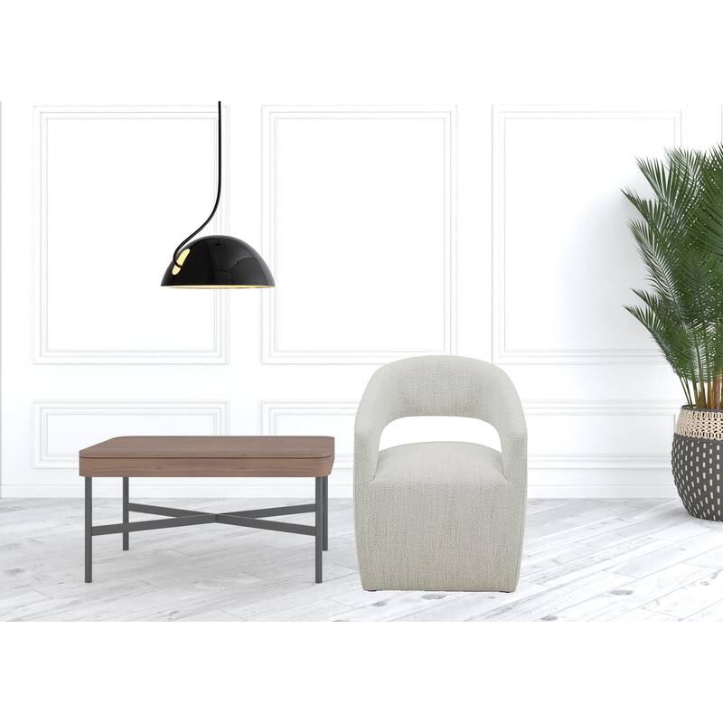 HomeRoots 26" Cream Textured Polyester Modern Arm Chair - 27