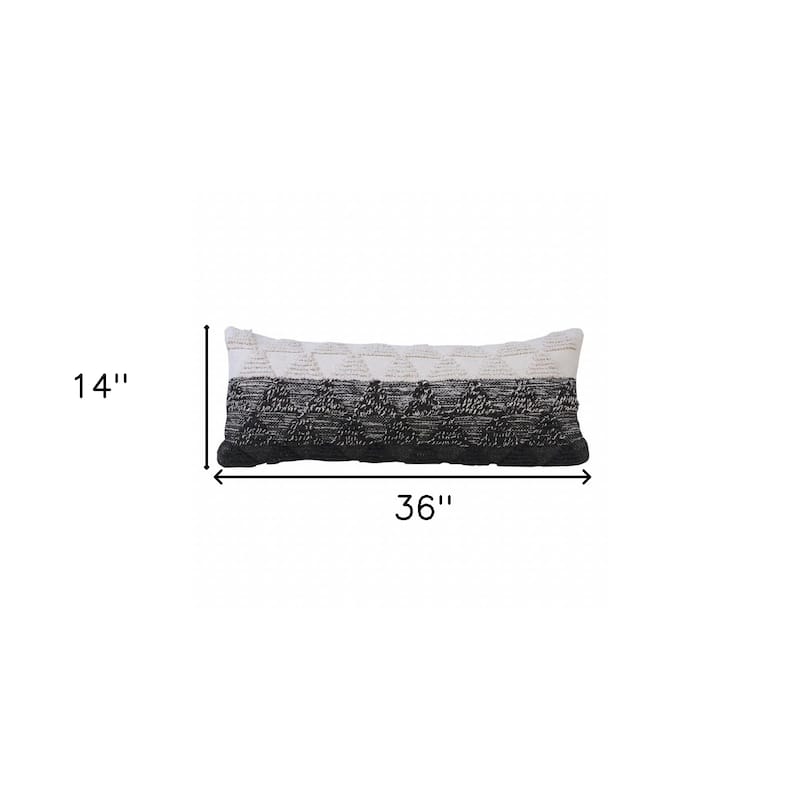 HomeRoots 14" X 36" Black And Off-White 100% Cotton Geometric Zippered Pillow