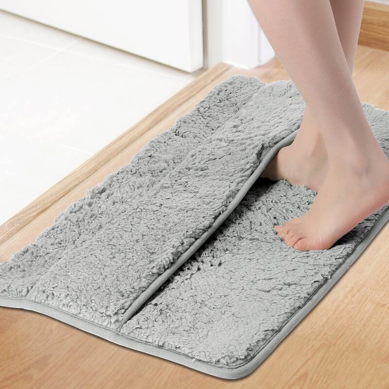 Plush Shaggy Bathroom Rugs Mat, Extra Soft and Absorbent Bath Rugs, Non-Slip Bath Carpet, Machine Wash - Grey - 16" x 24"