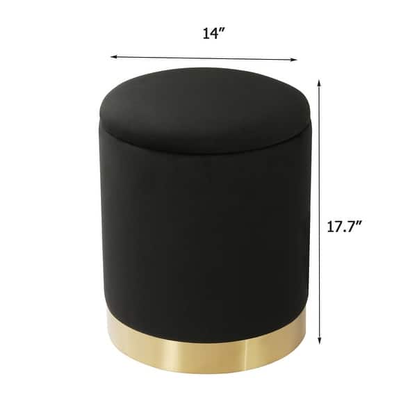 dimension image slide 4 of 8, Adeco Round Storage Ottoman Footrest Stool Velvet Gold Plating Base