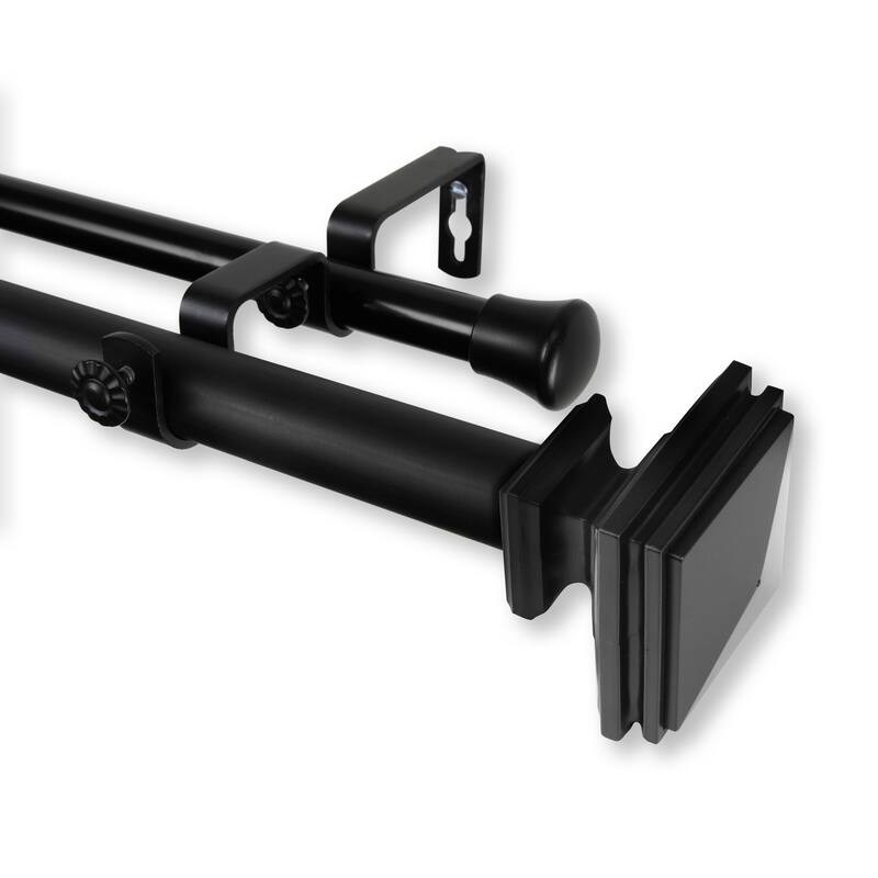 Adjustable Double Curtain Rod 1" Black Extendable Rod 160-240 Inch Decorative Window Treatment Hardware - M