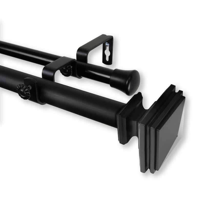 Adjustable Double Curtain Rod 120-170 Inch, Decorative Black Rod Set, Extendable Stylish Window Treatment Hardware - M