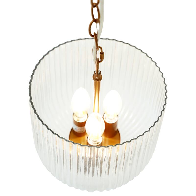 Comet Ribbed Glass Pendant Light with Brass Finish