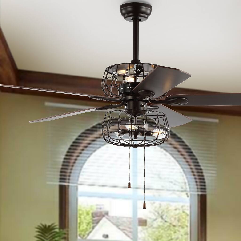 SAFAVIEH Lighting Elfrieda 52-inch Ceiling Light Fan - 52" W x 52" L x 26" H - Red Walnut/Dark Cheery - 52Wx52Dx26H