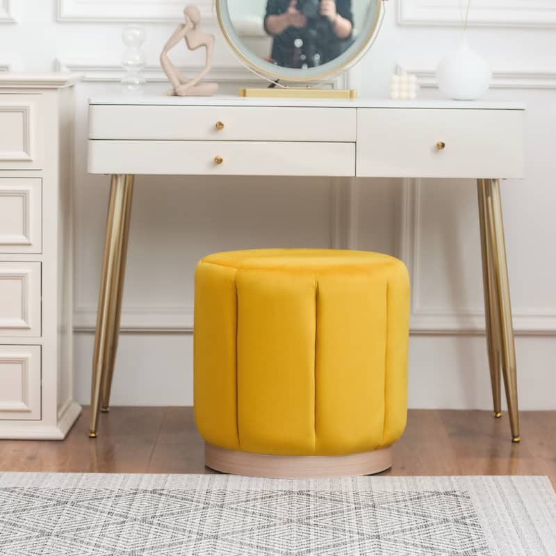Adeco Round Upholstered Ottoman Flannelette Stool for Living Room