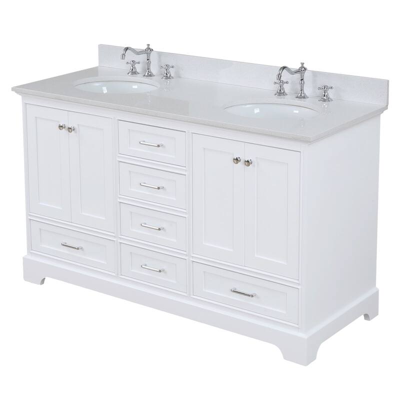 KitchenBathCollection Harper 60" Double Bathroom Vanity with Quartz Top