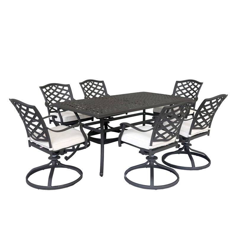 Torino 7-piece Aluminum Dining Set with 6 Swivel Rockers - N/A