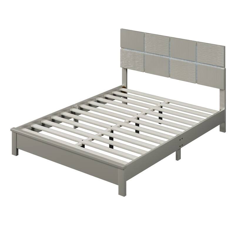 Queen/King Size Platform Bed Frame with Headboard, Solid Wood Frame and