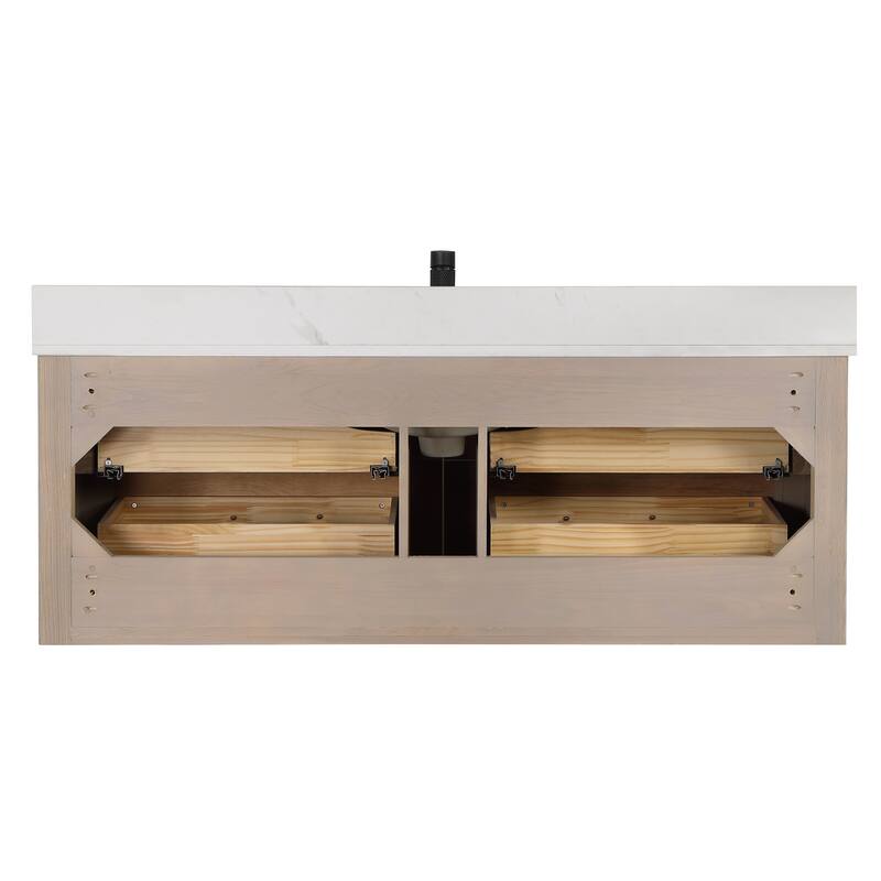Cristo Floating Bath Vanity with White Quartz Stone Top and Mirror