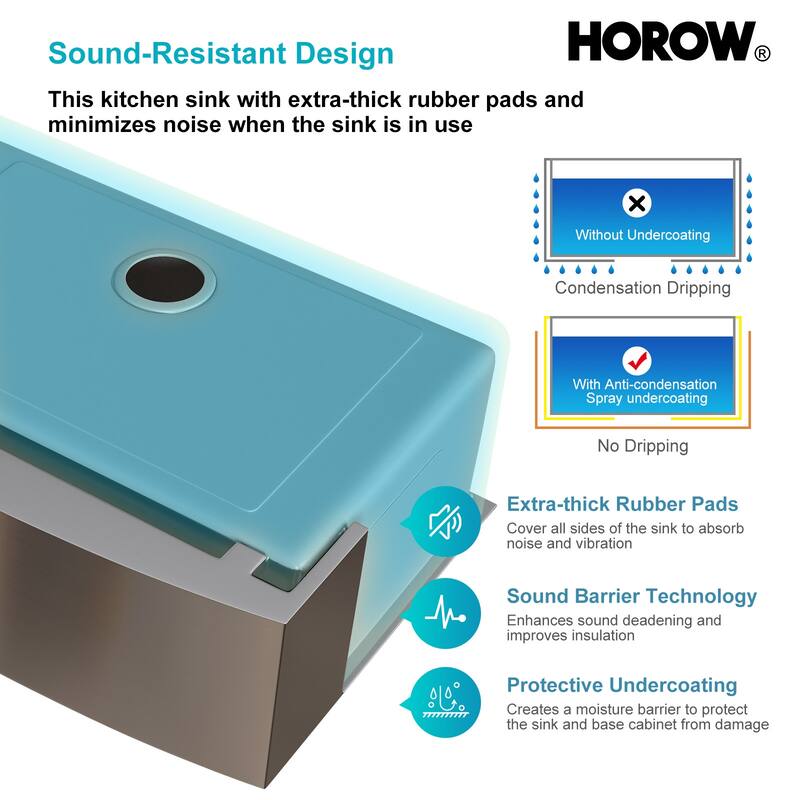 HOROW 33 in. Drop-In 18-Gauge Stainless Steel Workstation Kitchen Sink with Single Bowl and Built-In Ledge