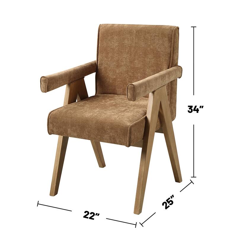 Set of 2 Upholstered Dining Arm Chairs with Crisscross Legs in Chocolate and Oak
