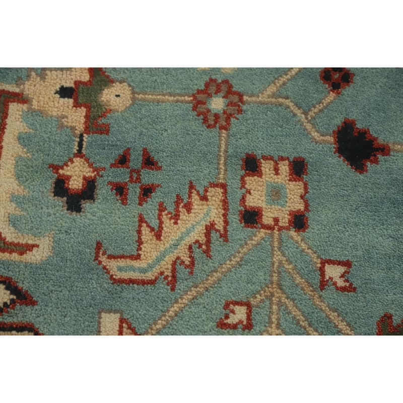 Hand-knotted Transitional Wool Carpet Blue Oushak Rug Floral Oriental Area Rug - 14' 10'' X 11' 10''