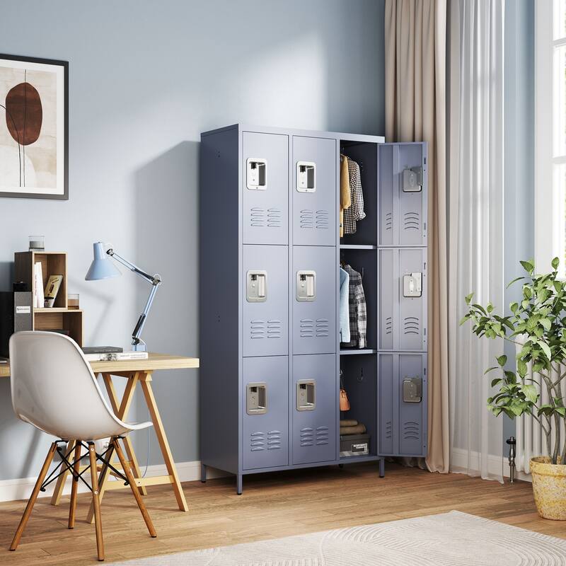 72"H Metal Lockers With 9 Door,Storage Cabinet With Lock for Employees,School,Gym
