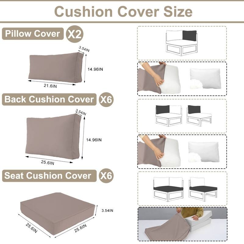 14 Pcs Outdoor Furniture Replacement Cushions Fits 6-seat Sectional Rattan Conversation Set (Only cushions+covers, no sofa.)