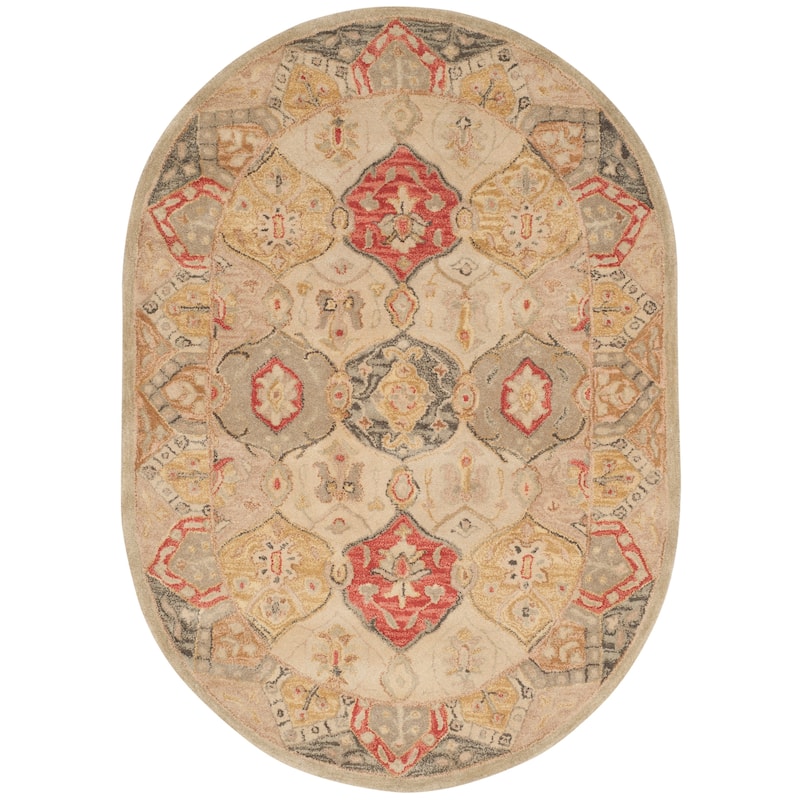 SAFAVIEH Handmade Antiquity Eman Traditional Oriental Wool Rug - 4'6" x 6'6" Oval - Beige/Multi