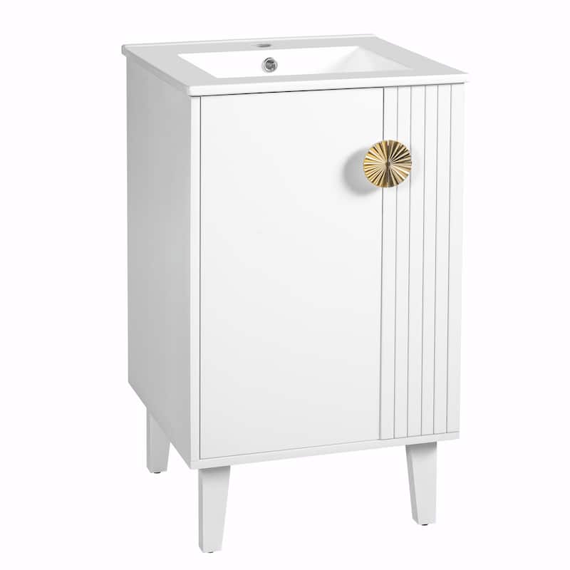 French Style 20-inch Freestanding Bathroom Vanity with Ceramic Sink
