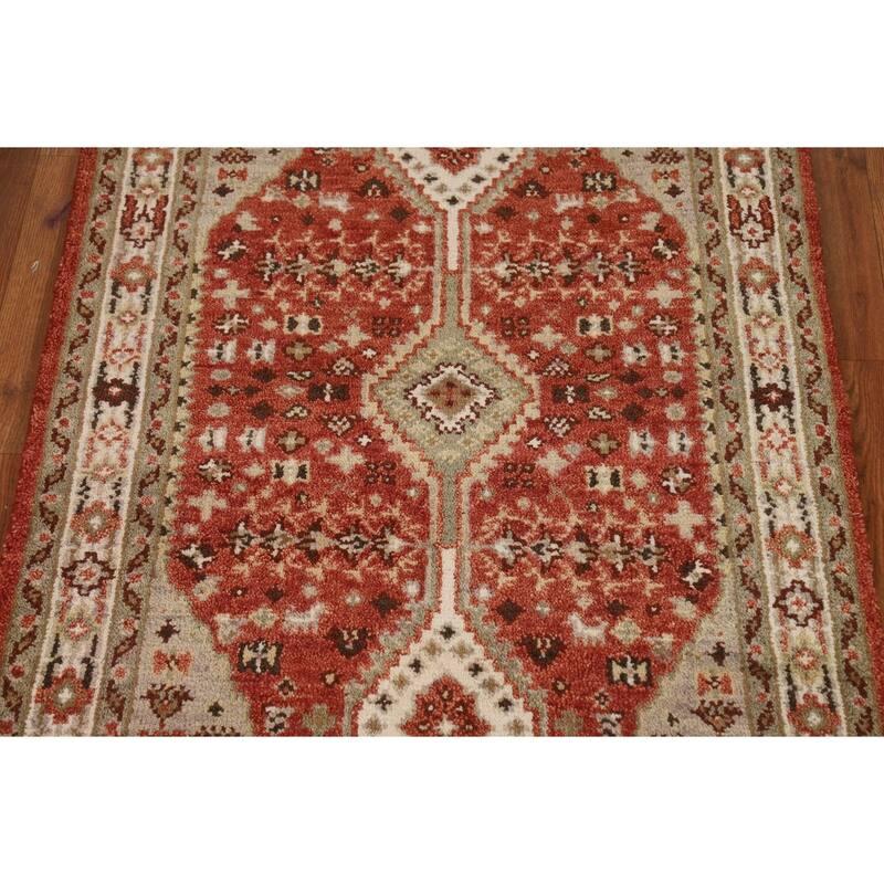 Geometric Heriz Serapi Indian Foyer Rug Handmade Wool Carpet - 2'10"x 5'4"