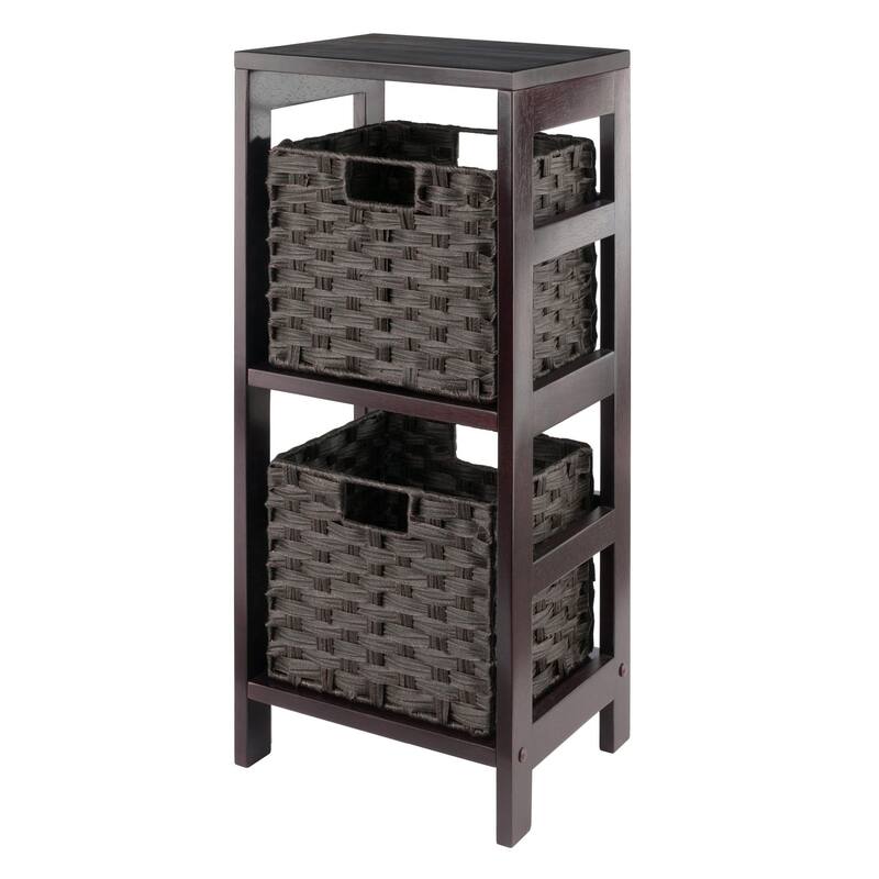 Leo 3-Pc Storage Shelf with 2 Foldable Woven Baskets, Espresso and Chocolate - 13.39 x 11.22 x 29.21 inches - Espresso