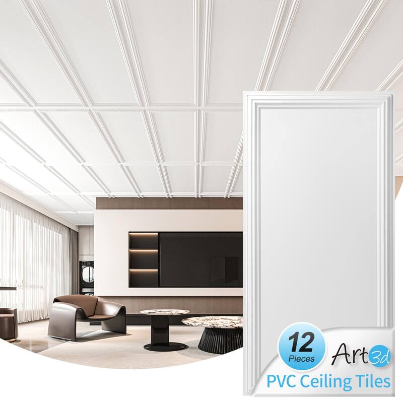Art3d 24"x48" 3D PVC Wall & Ceiling Panels, Set of 12, Covers 96 Sq.Ft