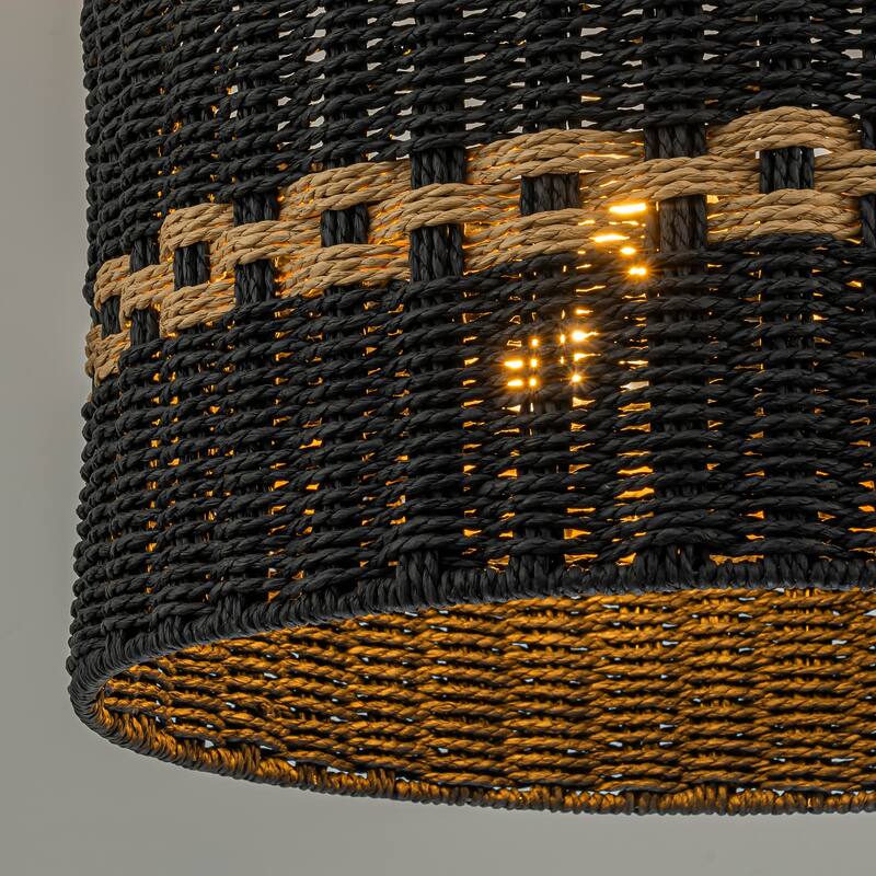 Kira 3-Light Rattan Rope Drum Pendant, Coastal Boho - Handwoven - 18" Wide
