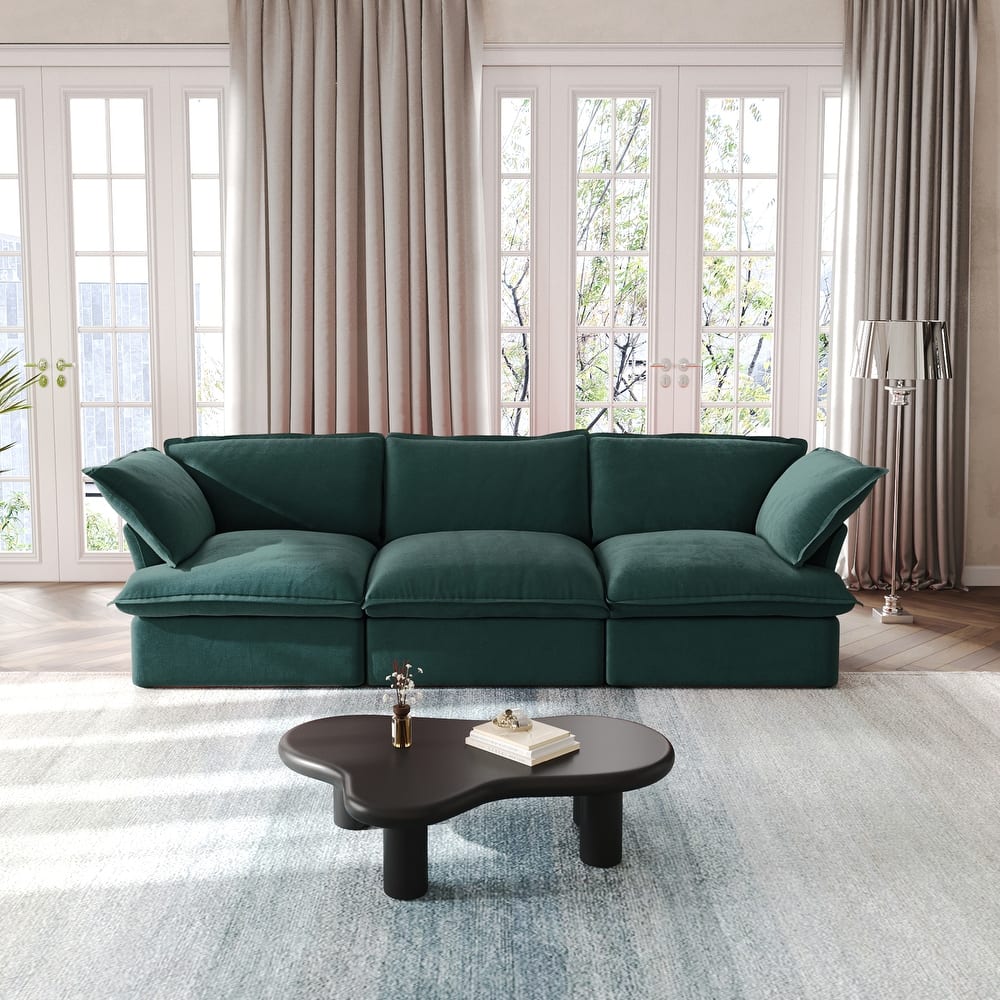 Modular Sectional Sofa Couch, 122.82" Velvet 3 Seater Sofa