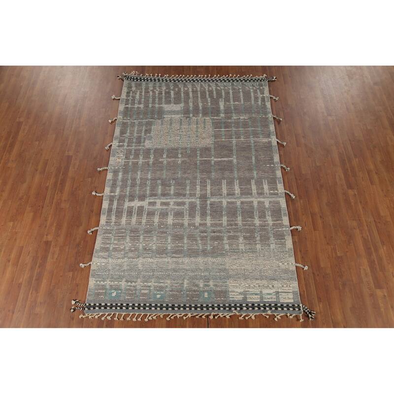 Moroccan Oriental Area Rug Handmade Grey Wool Carpet - 5'10"x 9'5"