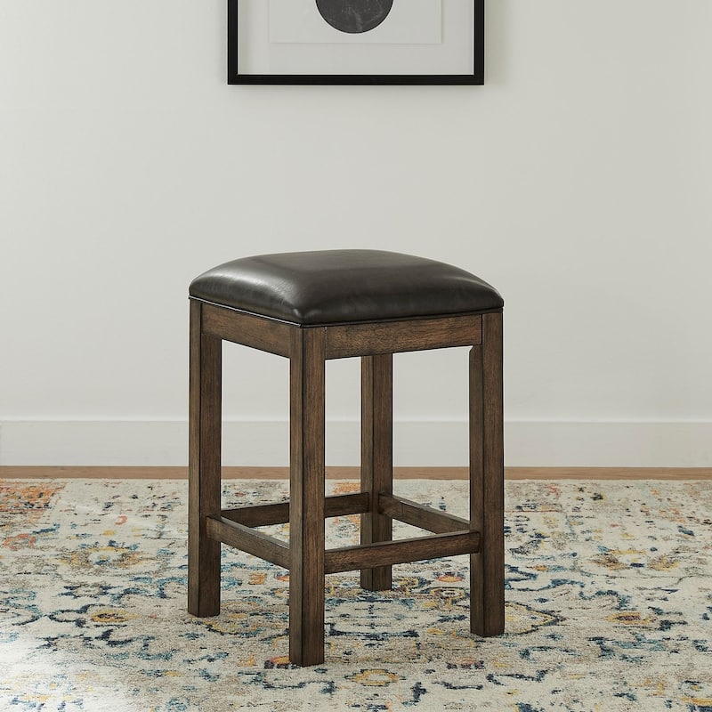 Lennox Weathered Chestnut Upholstered Console Stool - Width 16" x Depth 16" x Height 25" - Chestnut