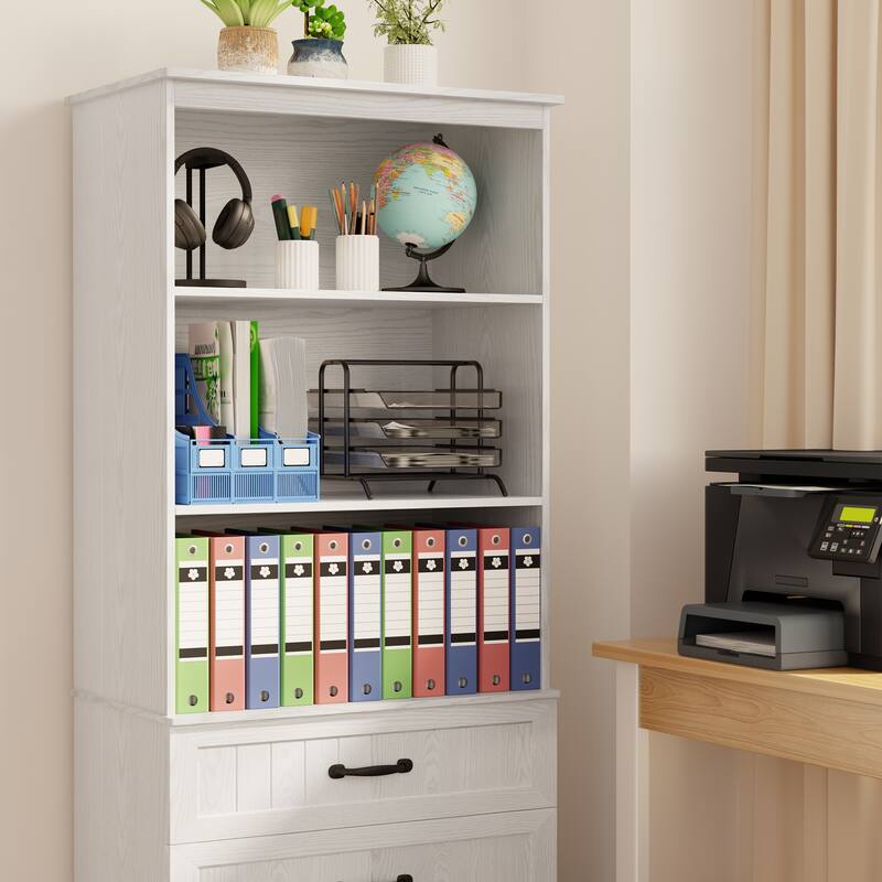 70'' Tall Bookcase with 3 Drawers Wooden Bookshelf with Storage Cabinet