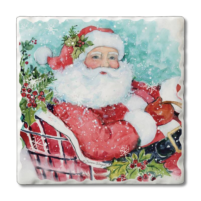 Counterart Absorbent Stone Coasters - Santa In Sleigh - Set of 4 - 4x4x1.579