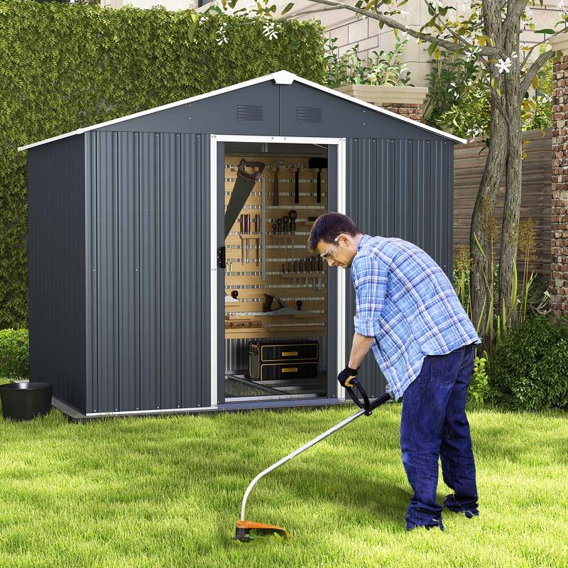 Costway 5.7 FT x 7.5 FT Outside Storage Shed Double Door Outdoor Tool - See Details