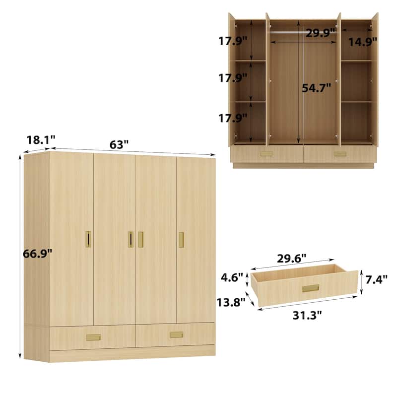 Large Wardrobe w/Optional Top Cabinet Bedroom Accent Closet Cabinet