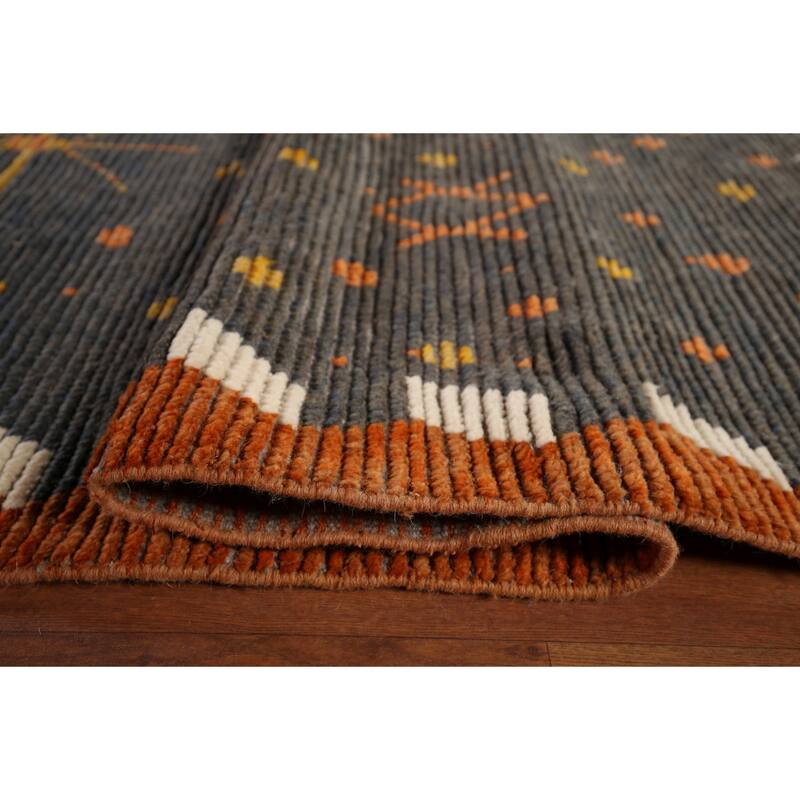 Striped Grey Moroccan Large Modern Area Rug Handmade Wool Carpet - 11'9"x 18'11"
