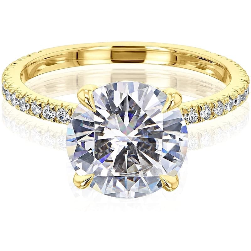 Kobelli 3 Carat Moissanite and Lab Grown Diamond 14k Solid Gold Wrap Basket Near Eternity French Pavé Lumière Engagement Ring - Yellow - 5