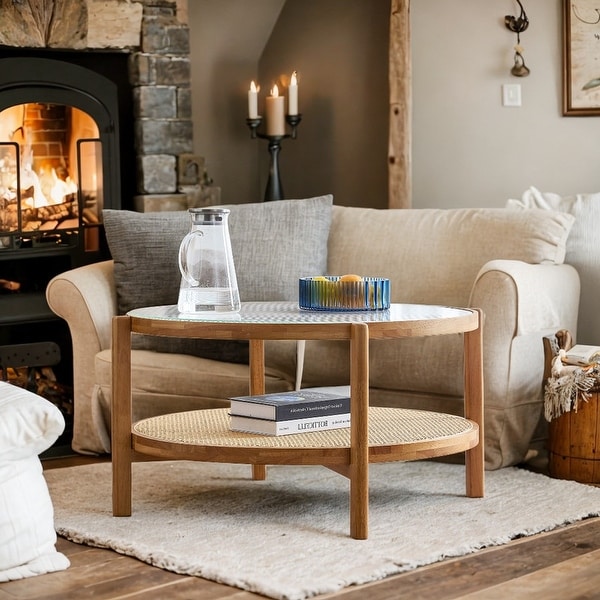 Classic Circular Double Layer Coffee Table Craft Glass Tabletop