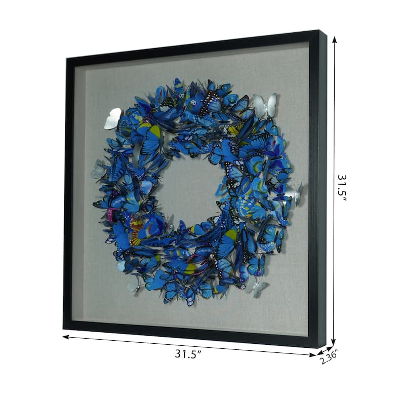 HUJI Blue Butterfly Wreath Shadow Box Wall Decor