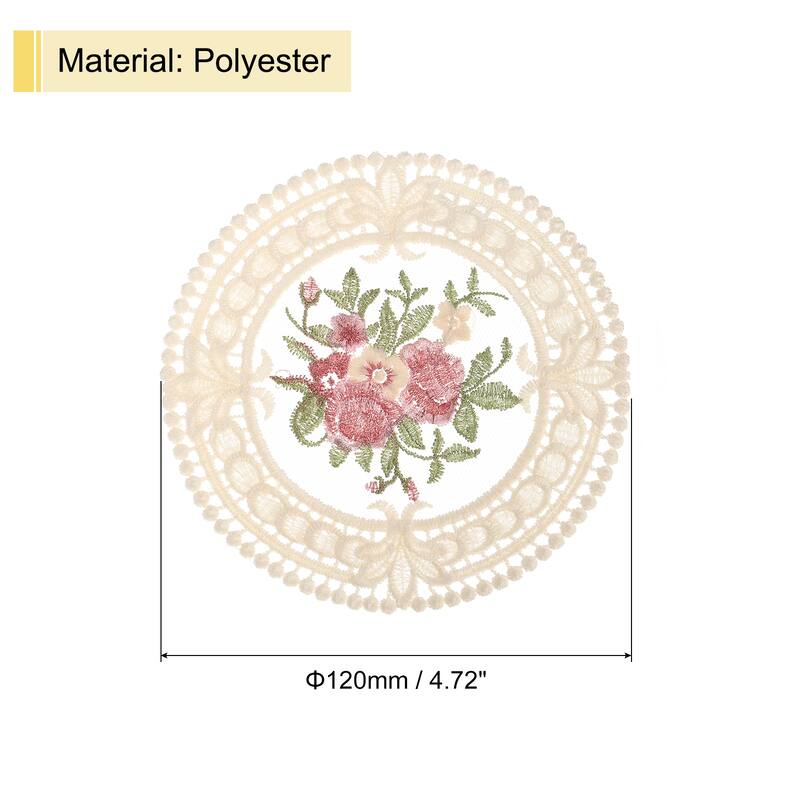 Fabric Coasters, 4.7" Polyester Round Lace Embroidery Cup Mat - Beige - 8pcs