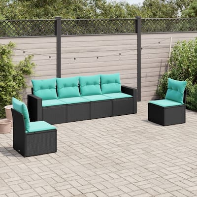vidaXL 6/7 Piece Patio Sofa Set with Cushions Black Poly Rattan - 21.7" x 24.4" x 27.2"