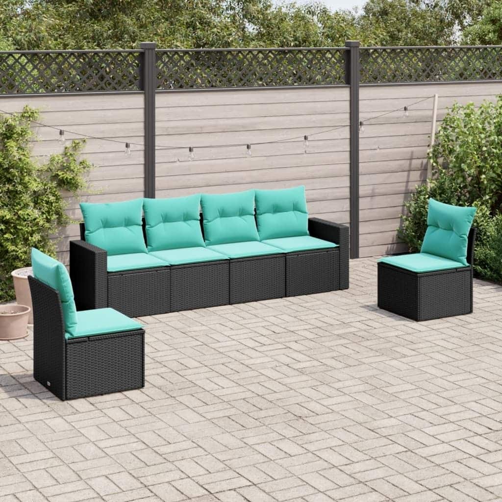 vidaXL 6/7 Piece Patio Sofa Set with Cushions Black Poly Rattan - 21.7" x 24.4" x 27.2"