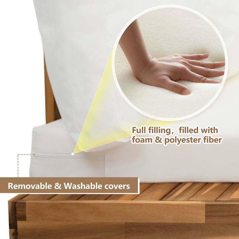 4-Piece Acacia Wood Outdoor Sectional Patio Sofa Set with Cushions and Coffee Table, Natural Slatted Design