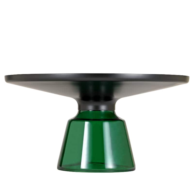 30-Inch Round Coffee Table Glass/Stone Tabletop with Black Iron Rim Frame Glass Pedestal Base